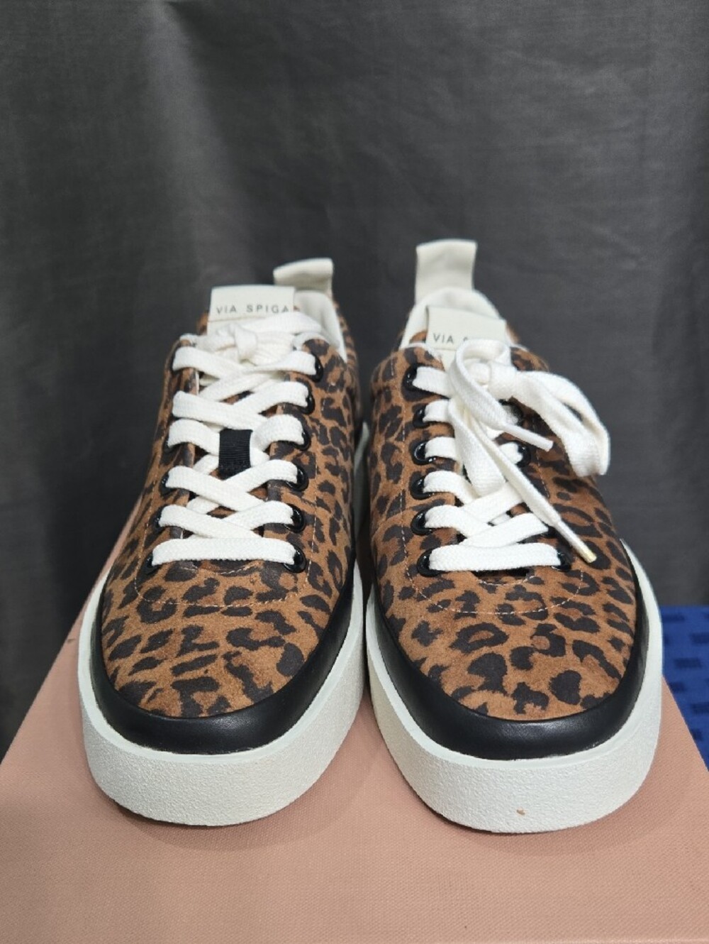 WEEKEND SALE! Via Spiga Leopard-Print Platform Lace-Up Sneakers - Brown & White - Picture 3 of 12